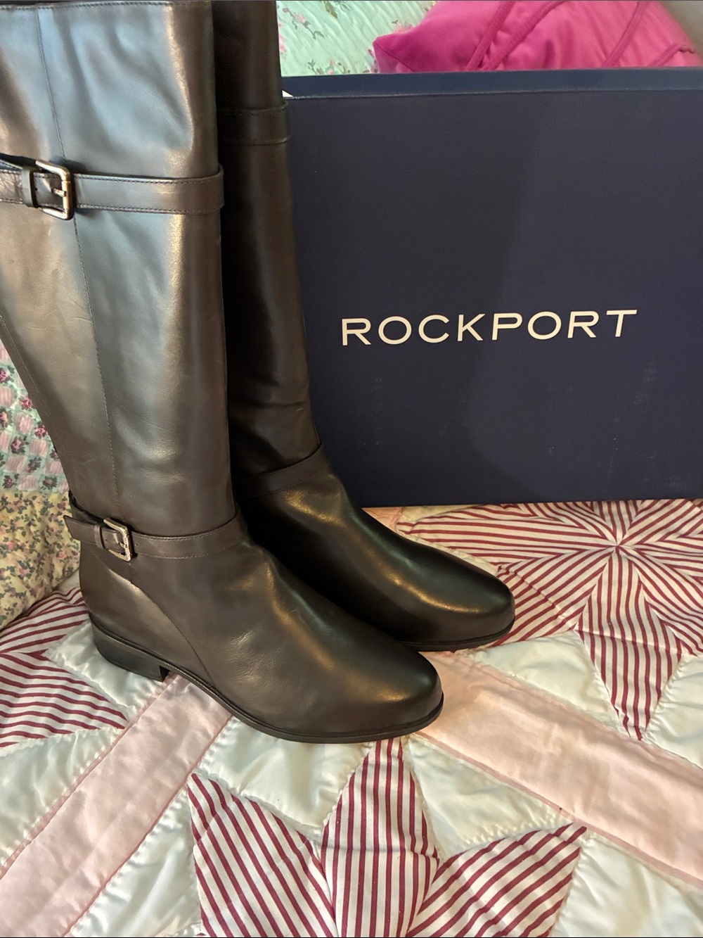 NEW Rockport Black Leather Over-the-Knee Riding Boots Sz 10W